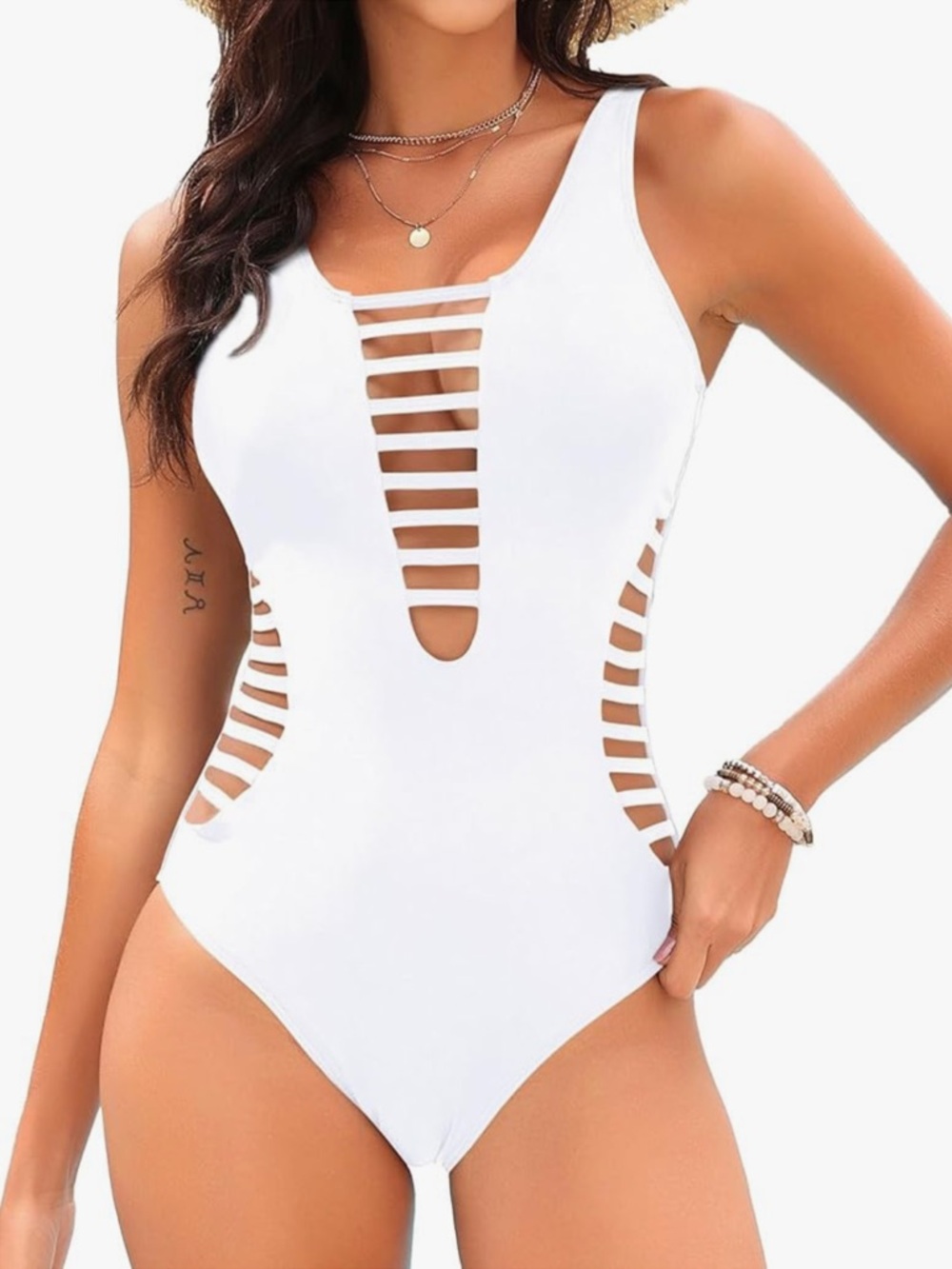 Chic White Strappy Cutout One-Piece Swimsuit NWT